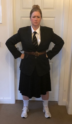 Teacher dressed as Miss Trunchbull, the horrid Head Teacher from Matilda
