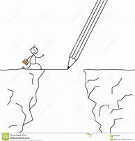 A cartoon of a stickman walking off the edge of a cliff, but a pencil draws a line for him to walk across to stop him from falling.