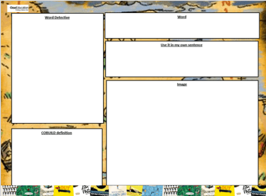 A Key Stage 1 word map with text boxes for children to fill. 