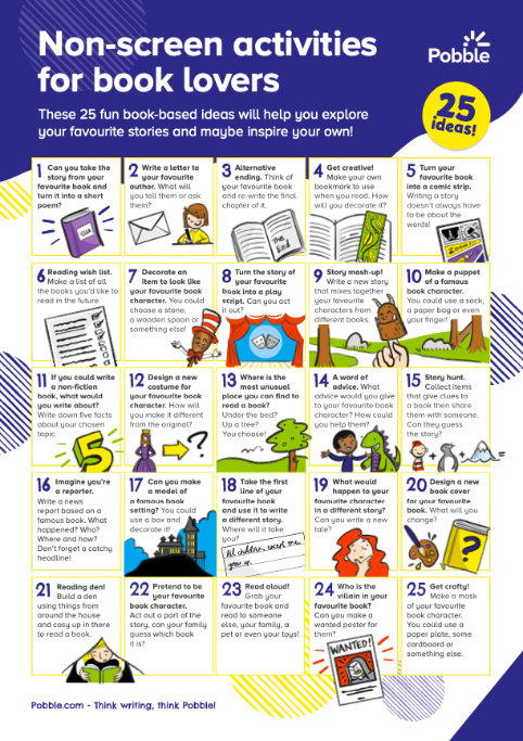 25 book-based activities that do not involve a screen. 