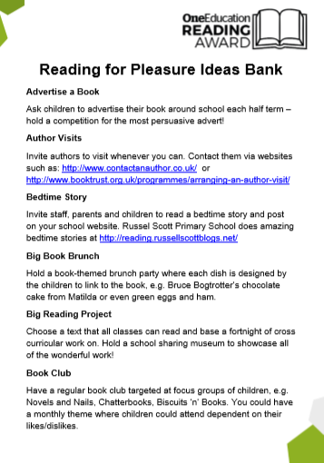 A Reading for Pleasure ideas bank. 
