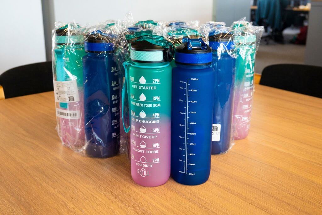 Water bottles donated to the Achievement Awards for cared-for children,